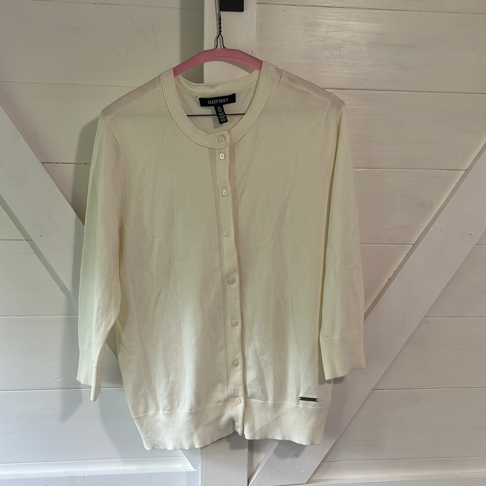 Ellen Tracy cream, 3/4 sleeve cardigan